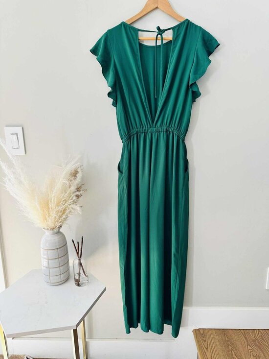 Wilfred Fleurette Cropped Wide Leg Ruffle Sleeve Jumpsuit – Emerald Green, Size - Picture 4 of 6